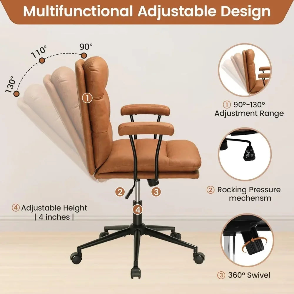 Mid-Century Brown Leather Office Chair