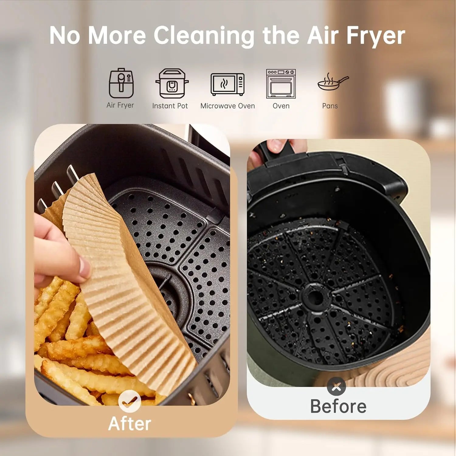 8-Inch Square Air Fryer Paper Liners (Non-Stick)