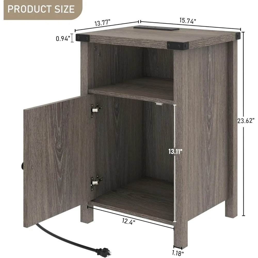 Farmhouse LED Nightstands Set of 2 with Charging Station