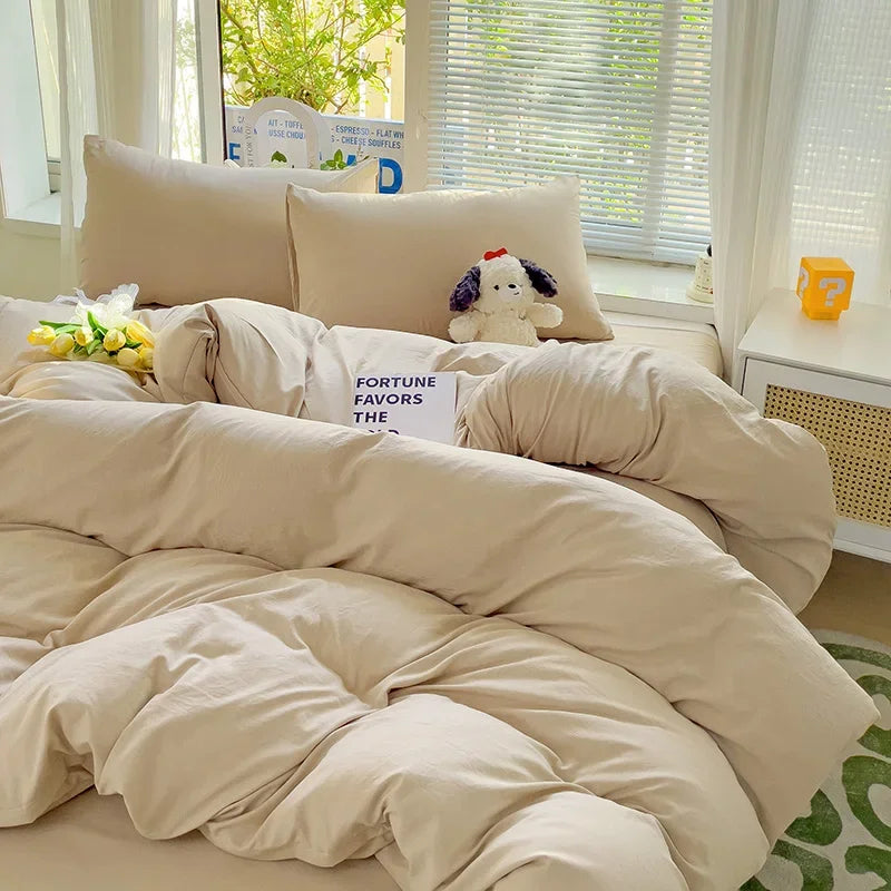 4-Piece Solid Cotton Bedding Set – Twin/Full Sizes