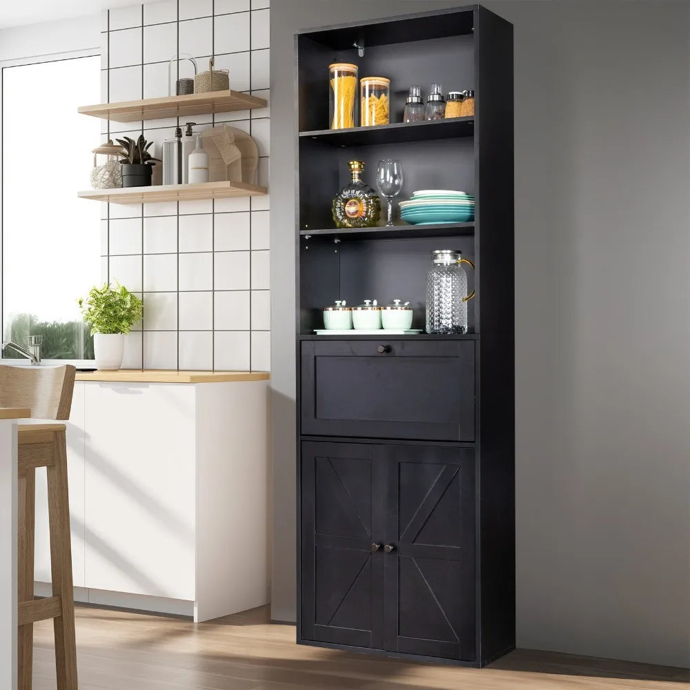 3-Layer Double Z Cabinet with Drawer – Black 60×180cm