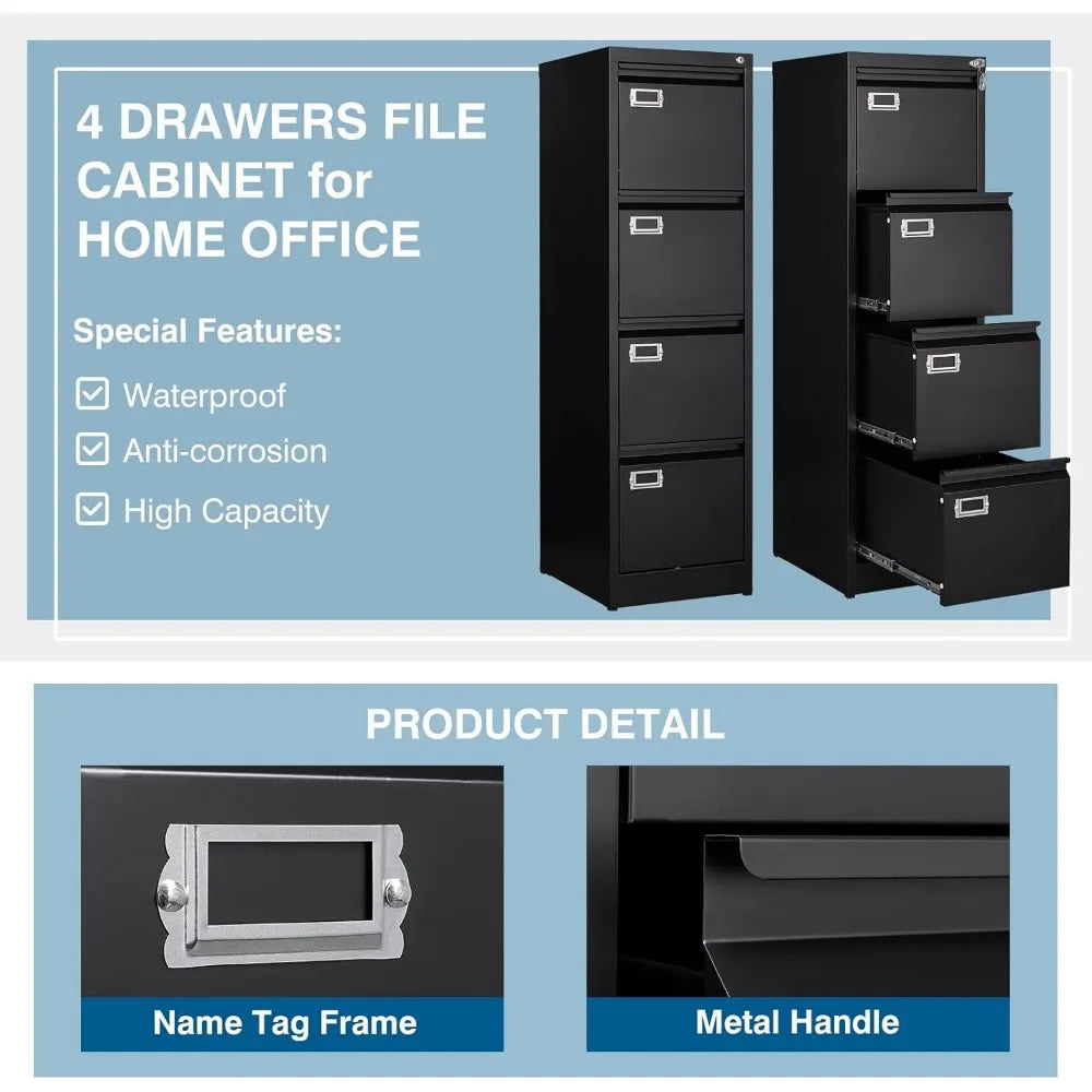 Metal Vertical File Cabinet with Lock – Anti-Tip Design