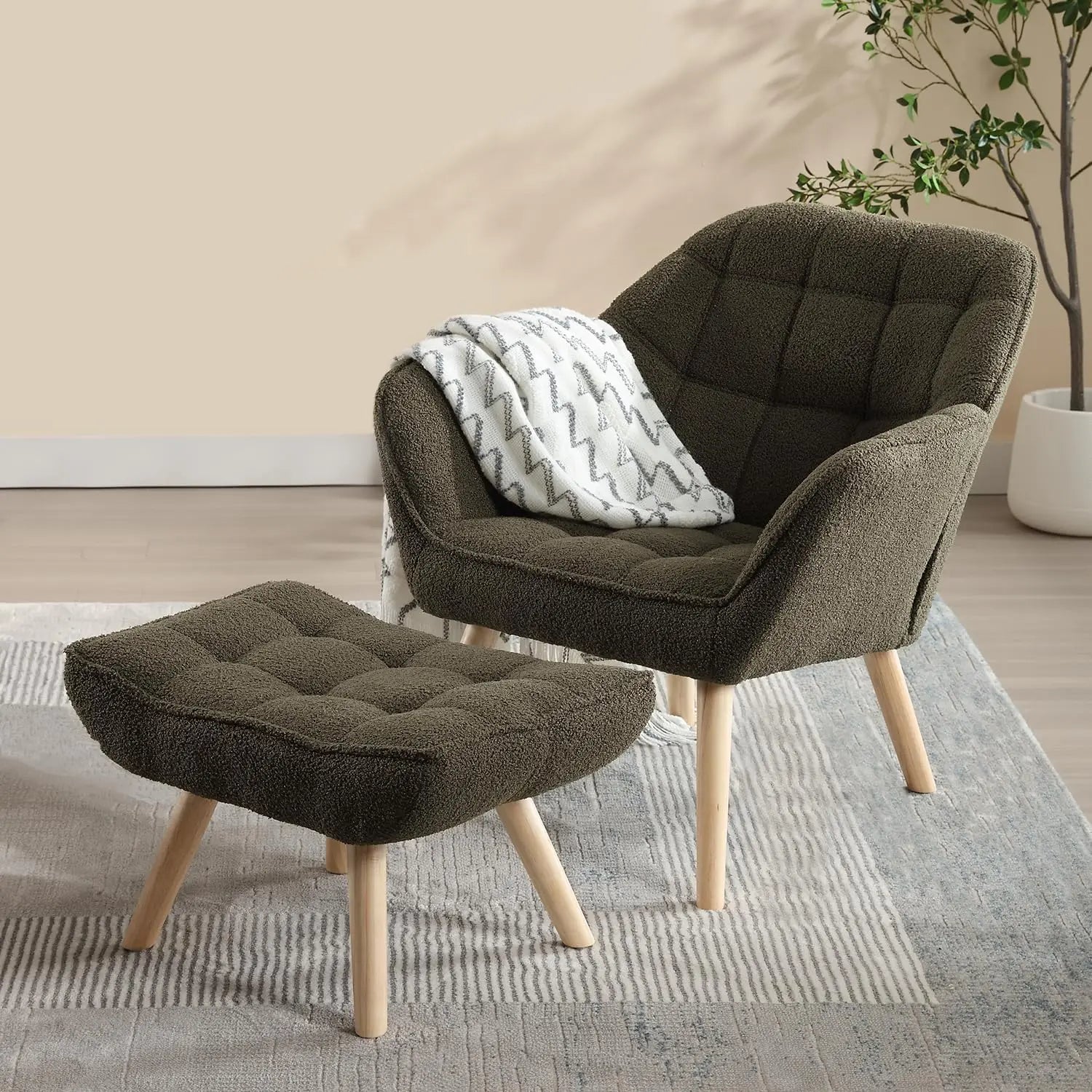 Sherpa Accent Chair with Ottoman
