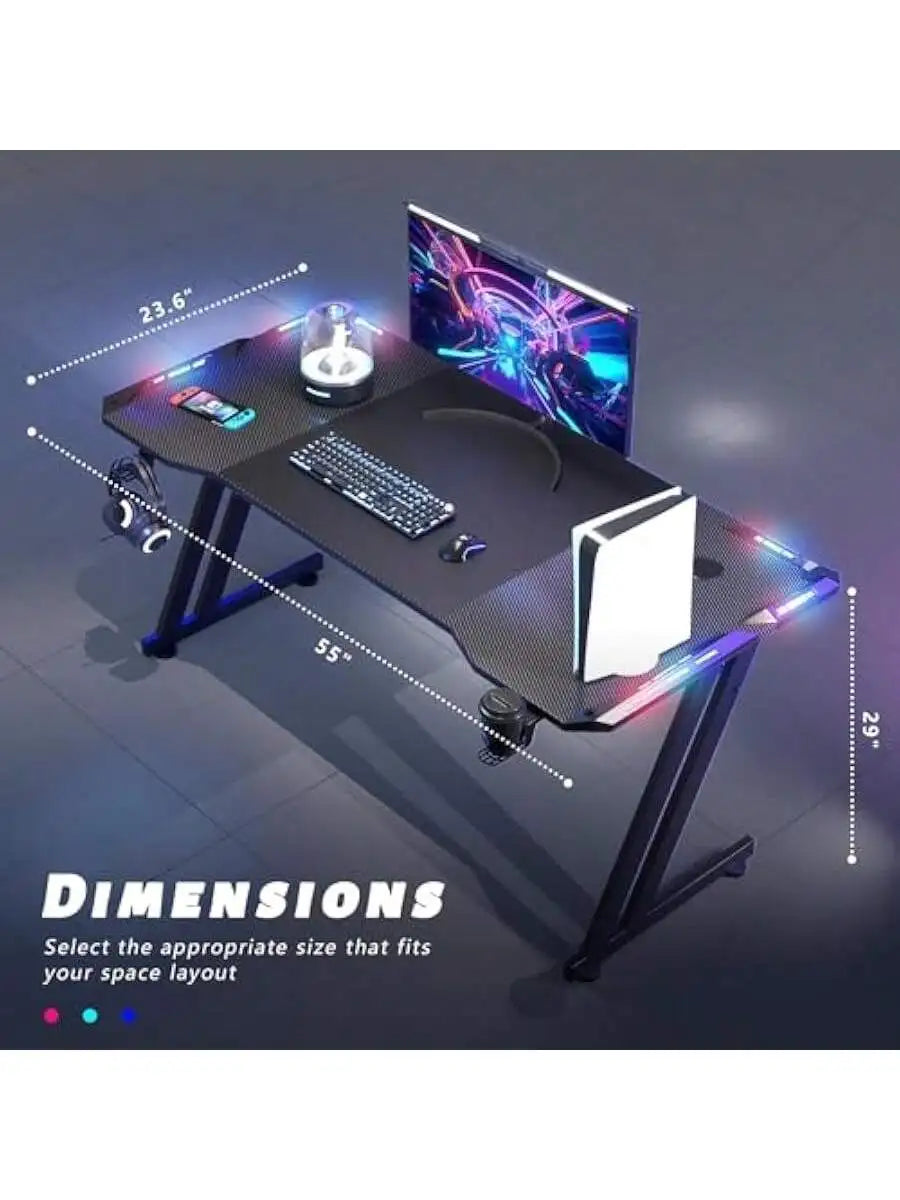 HLDIRECT 55" Gaming Desk with LED Lights