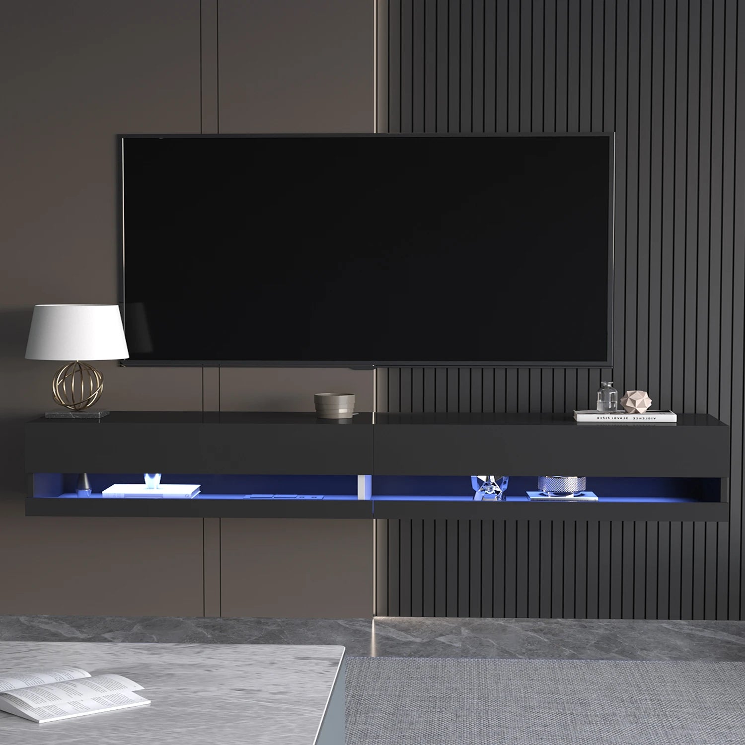 71" Floating TV Stand with LED & Storage – Fits 75/80" TVs