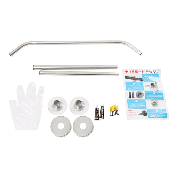 Silver Corner Shower Curtain Rod – 304 Stainless Steel