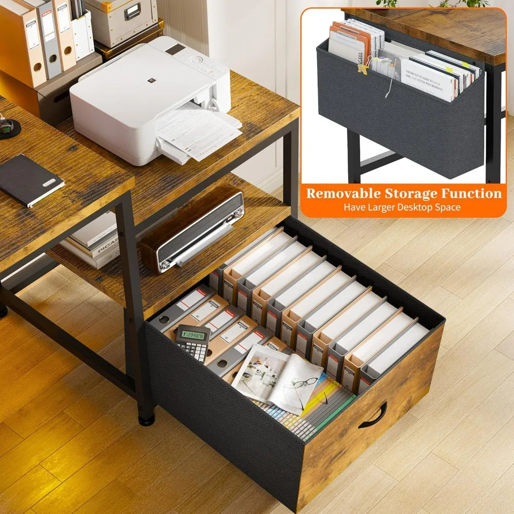 57" Office Desk with Drawers & Power Outlets