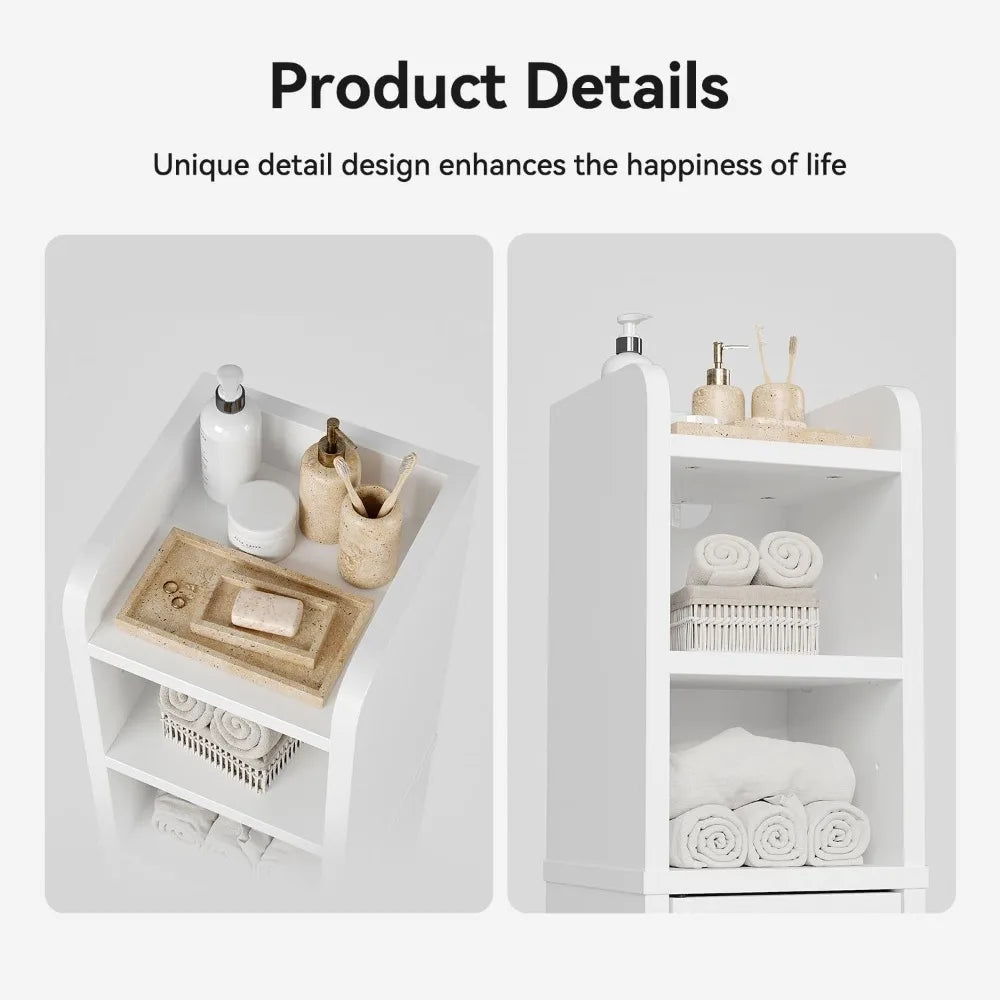 Slim White Bathroom Cabinet with Door & Shelves