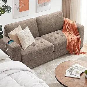 Ihanherry 3-Seat Chenille Sofa with USB/Type-C Charging