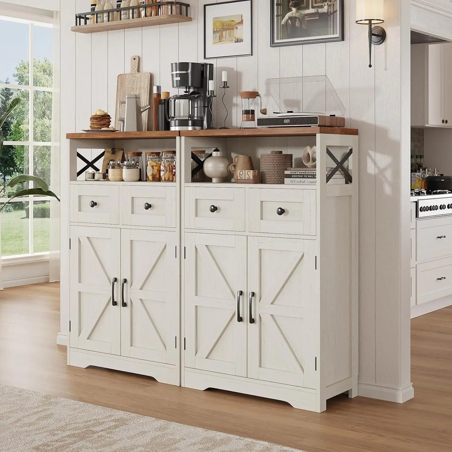Set of 2 Dark Brown Pantry Storage Cabinets with Shelves