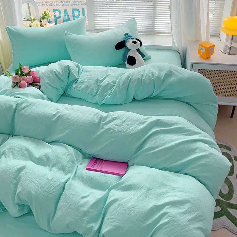 4-Piece Solid Cotton Bedding Set – Twin/Full Sizes