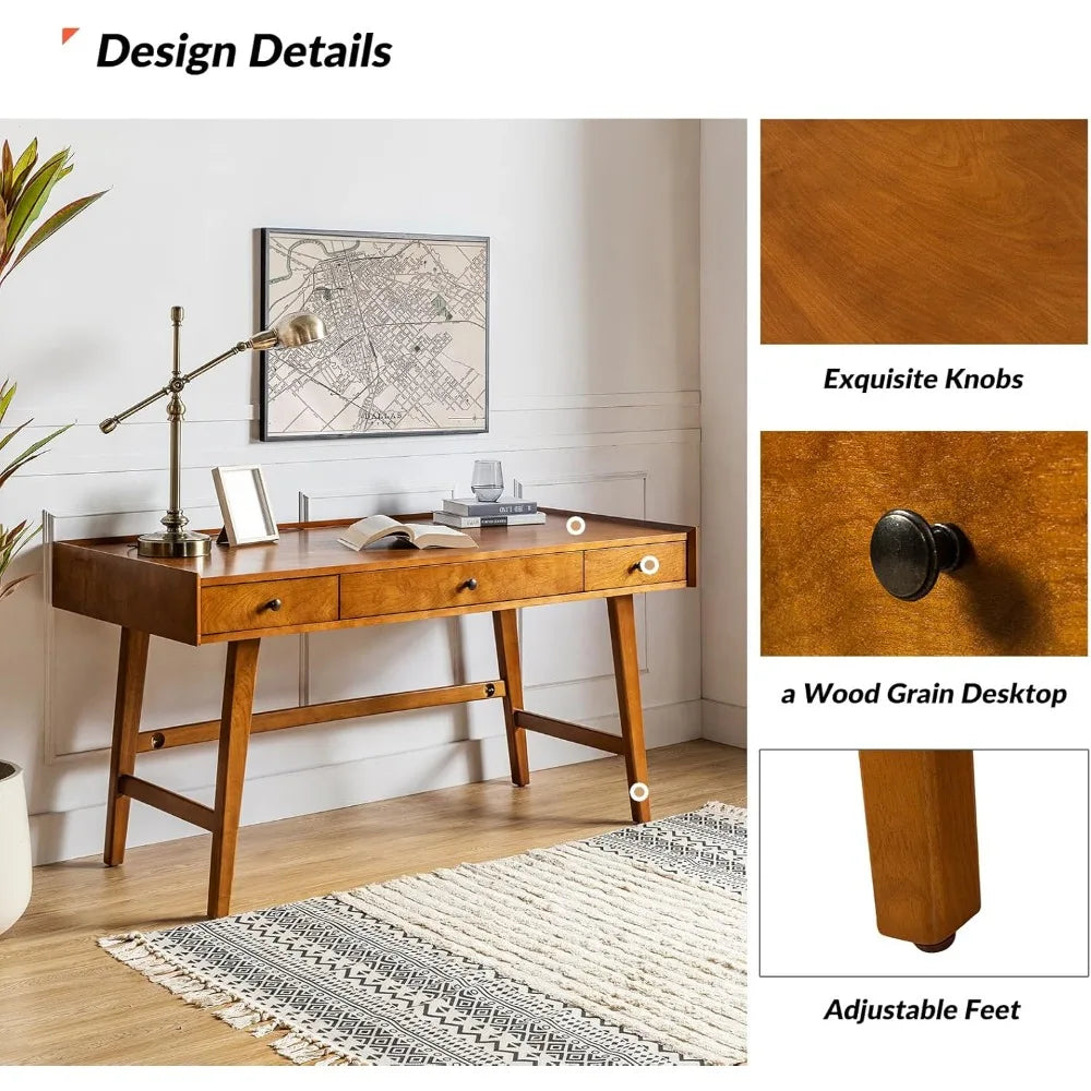 Mid-Century Home Office Desk with Charging Station