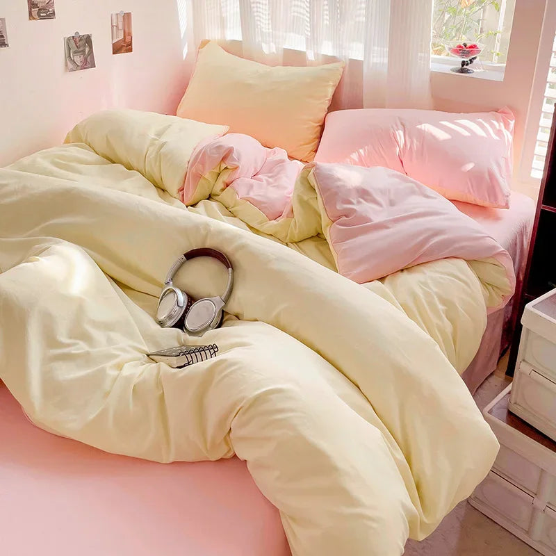 4-Piece Solid Cotton Bedding Set – Twin/Full Sizes