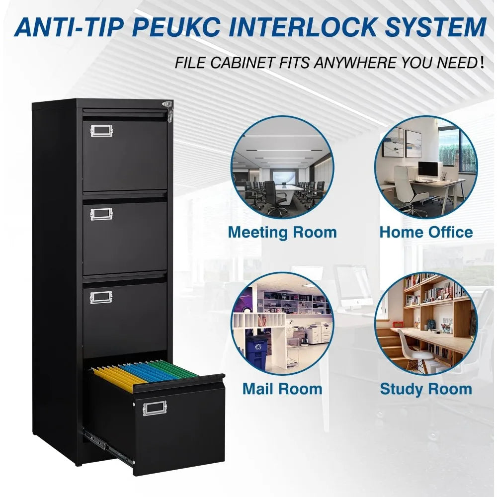 Metal Vertical File Cabinet with Lock – Anti-Tip Design
