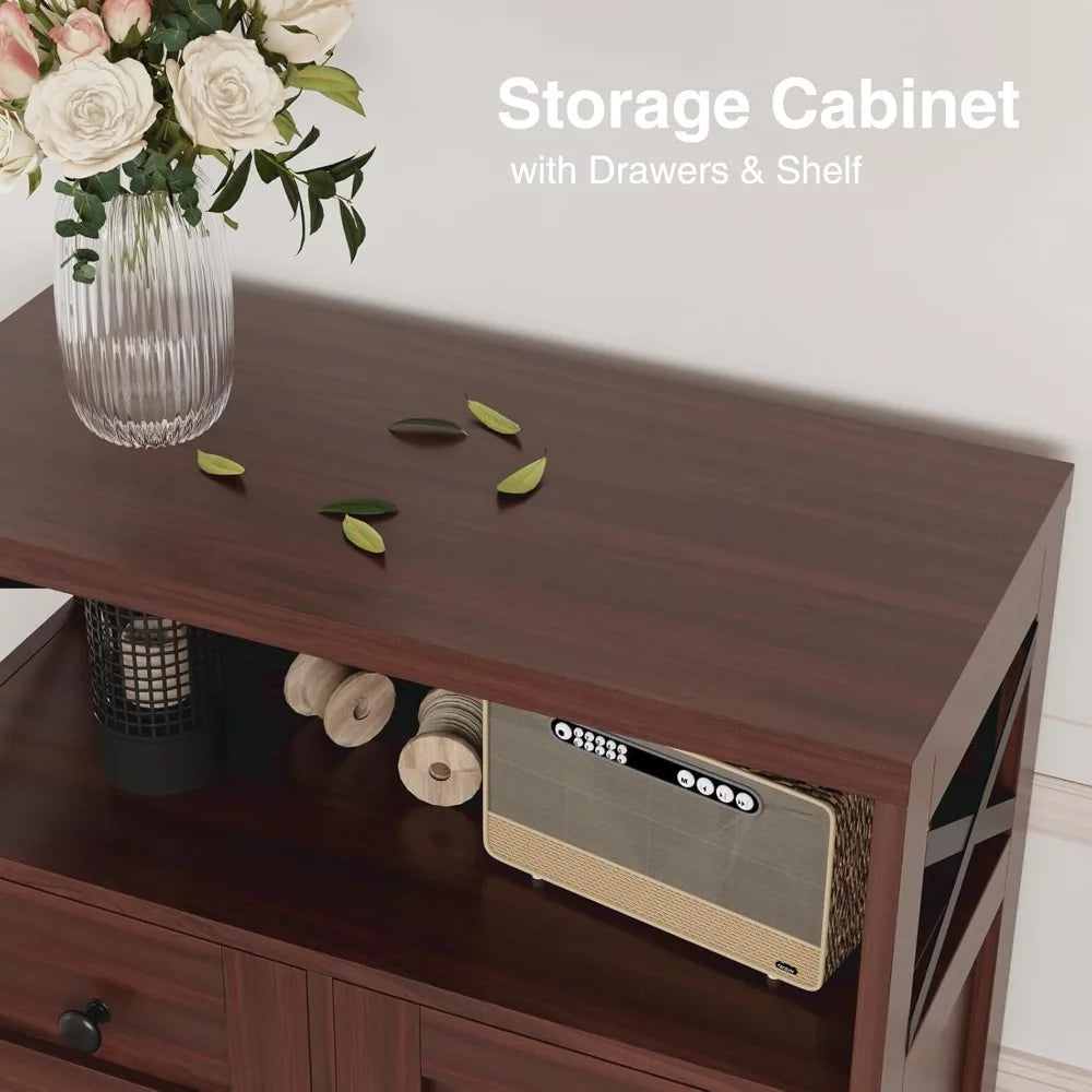 Set of 2 Dark Brown Pantry Storage Cabinets with Shelves