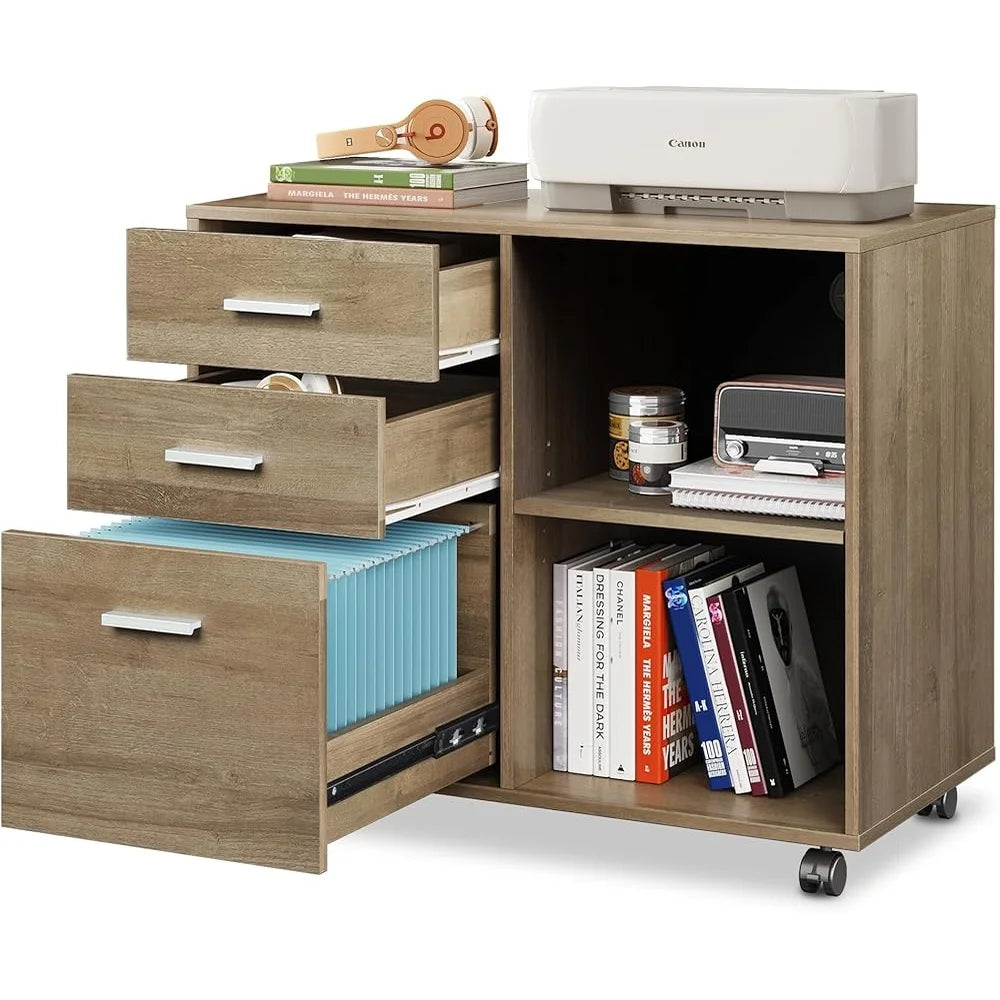3-Drawer Rolling File Cabinet with Printer Stand