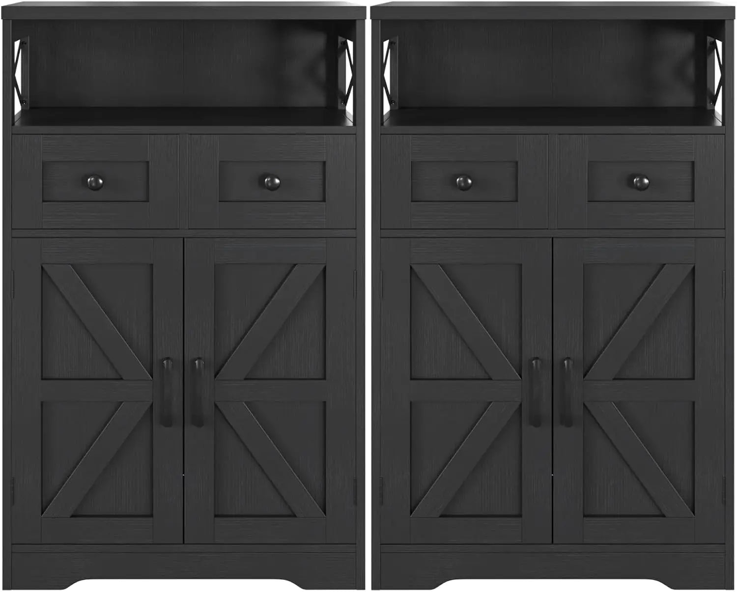 Set of 2 Dark Brown Pantry Storage Cabinets with Shelves