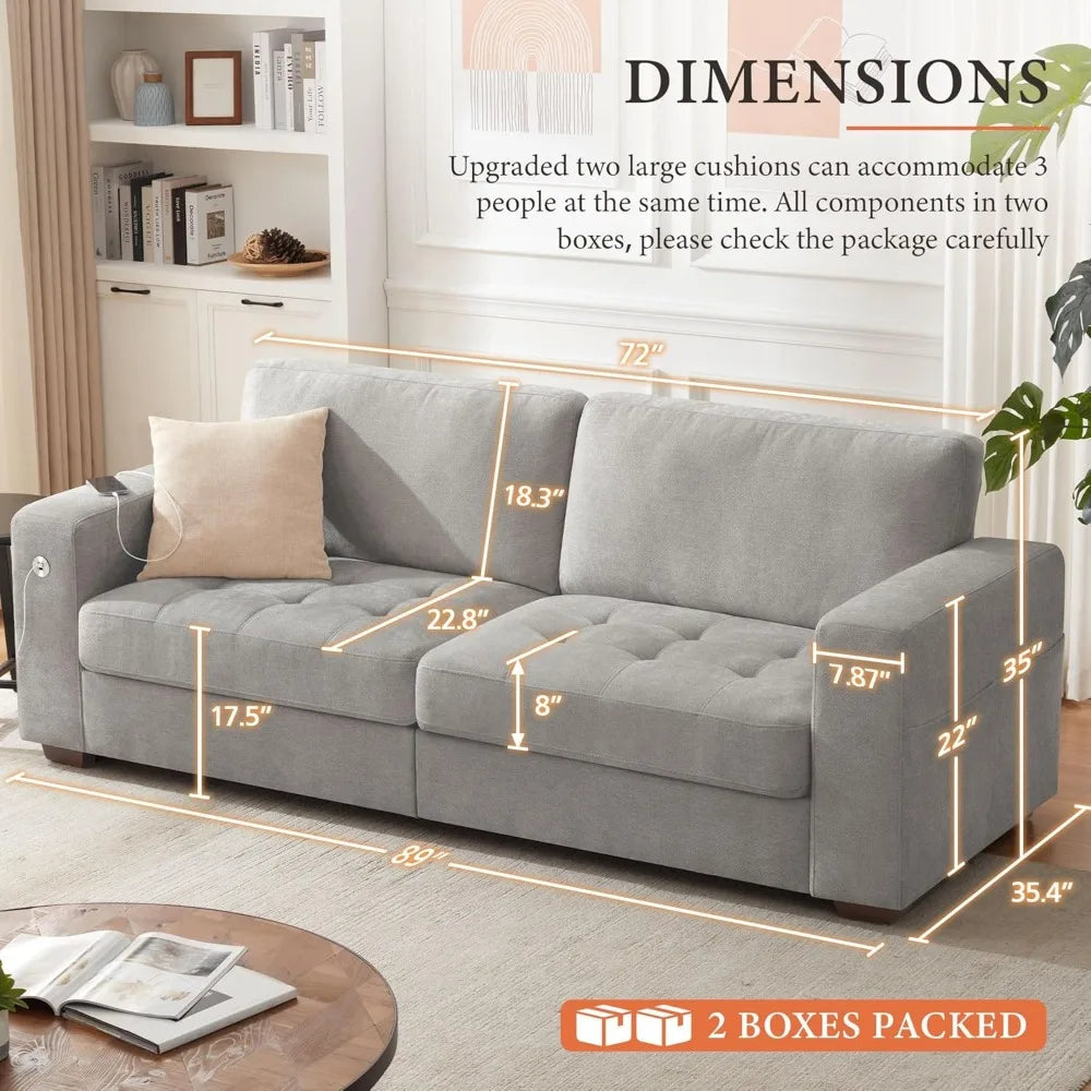 Ihanherry 3-Seat Chenille Sofa with USB/Type-C Charging