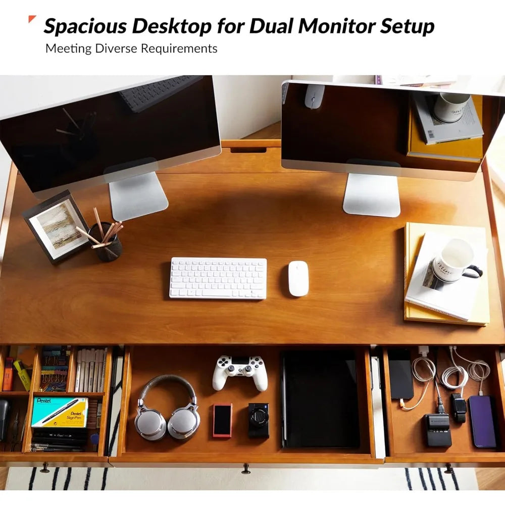 Mid-Century Home Office Desk with Charging Station