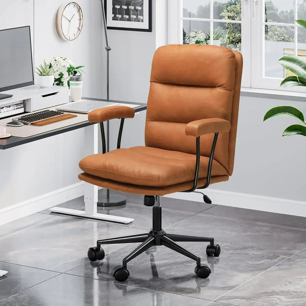 Mid-Century Brown Leather Office Chair