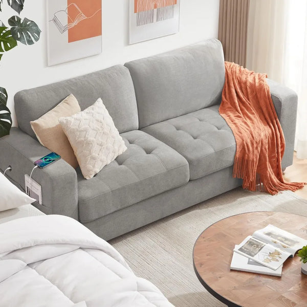 Ihanherry 3-Seat Chenille Sofa with USB/Type-C Charging