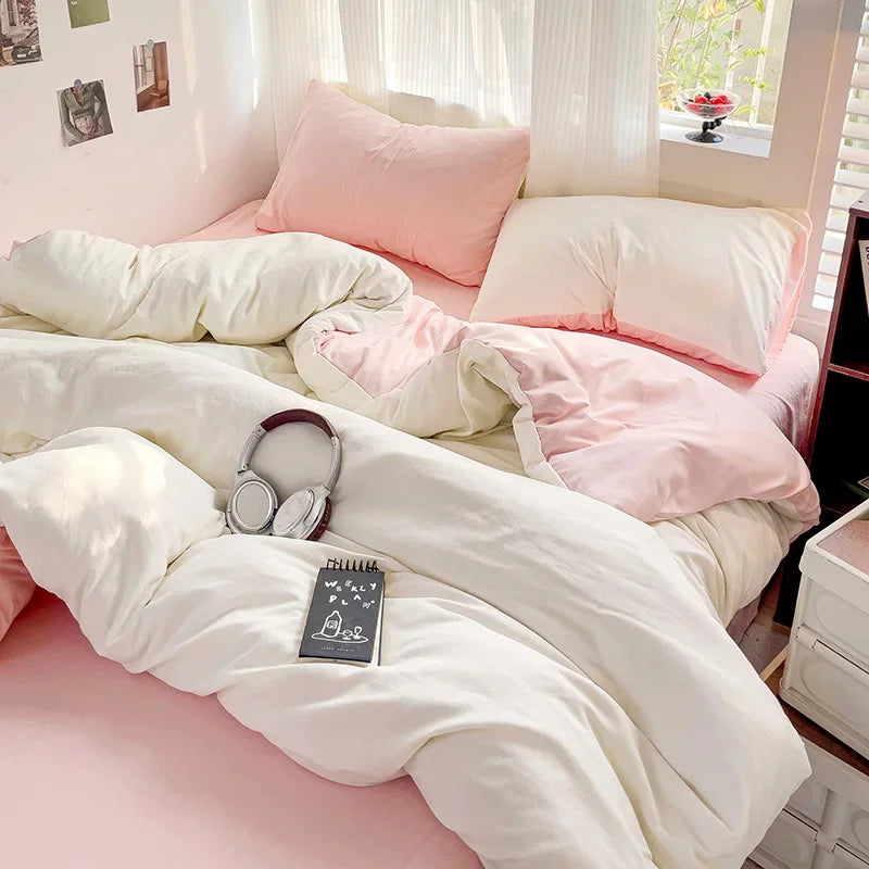 4-Piece Solid Cotton Bedding Set – Twin/Full Sizes