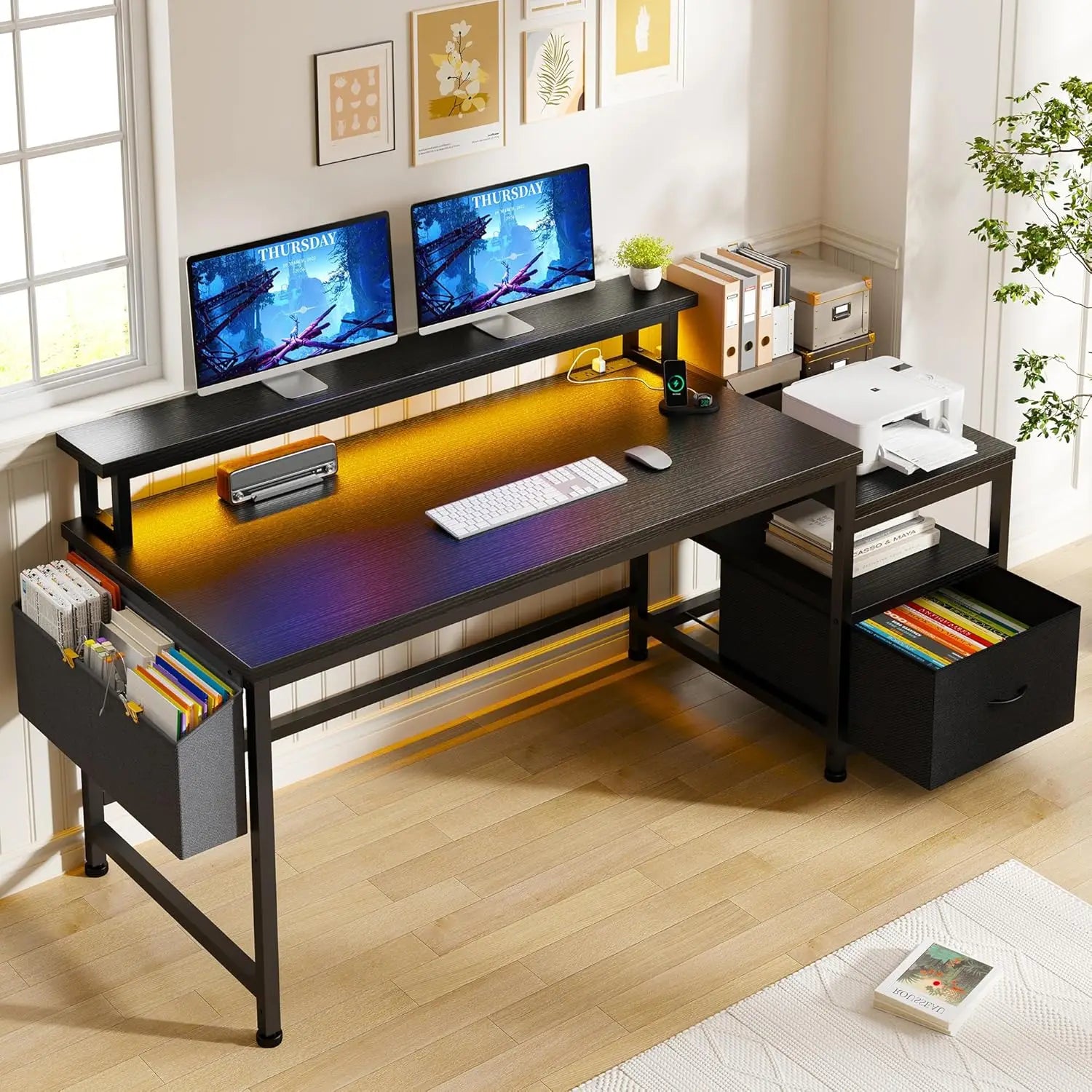57" Office Desk with Drawers & Power Outlets