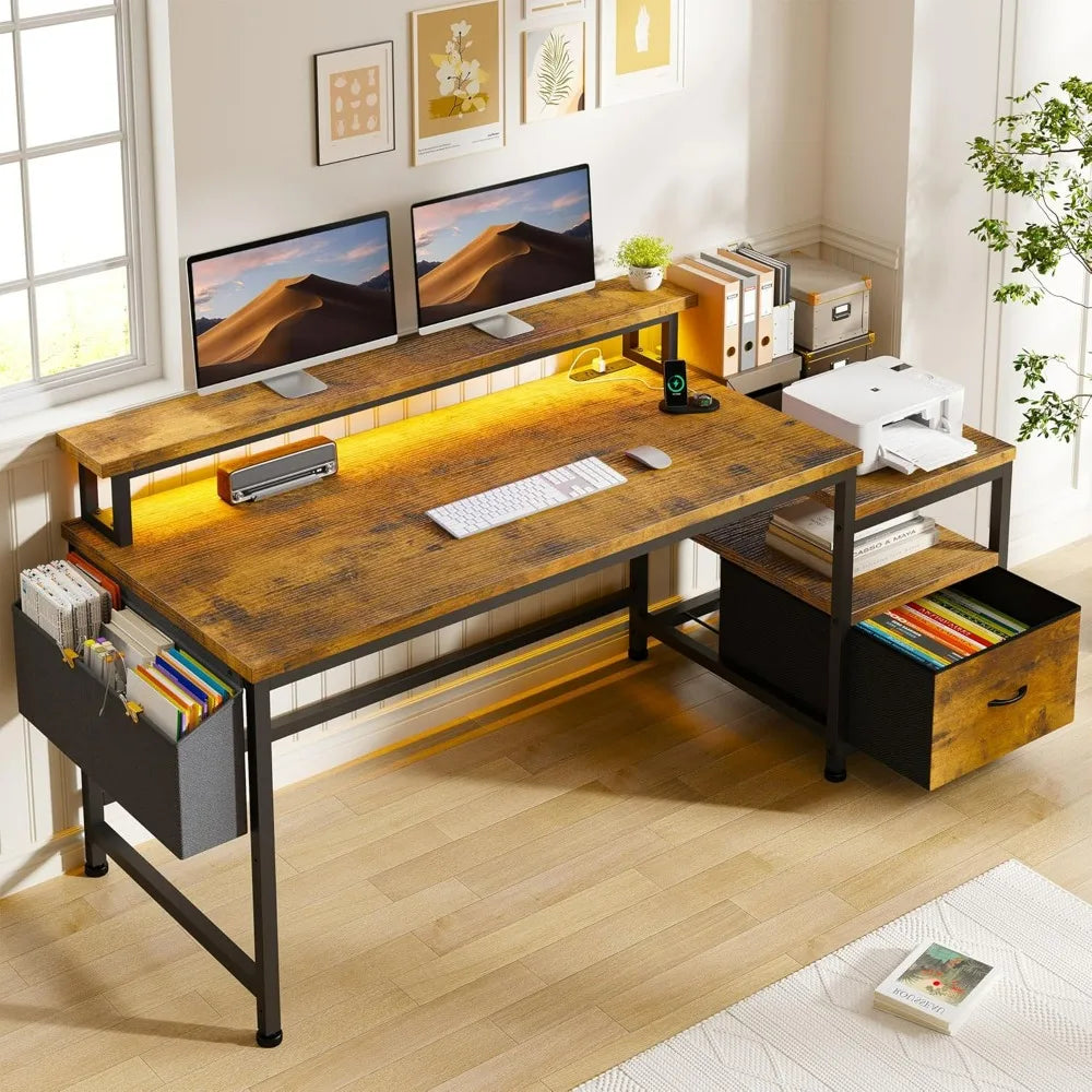 57" Office Desk with Drawers & Power Outlets
