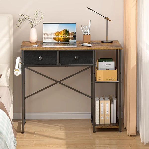 36" Small Writing Desk with Drawers & Shelves