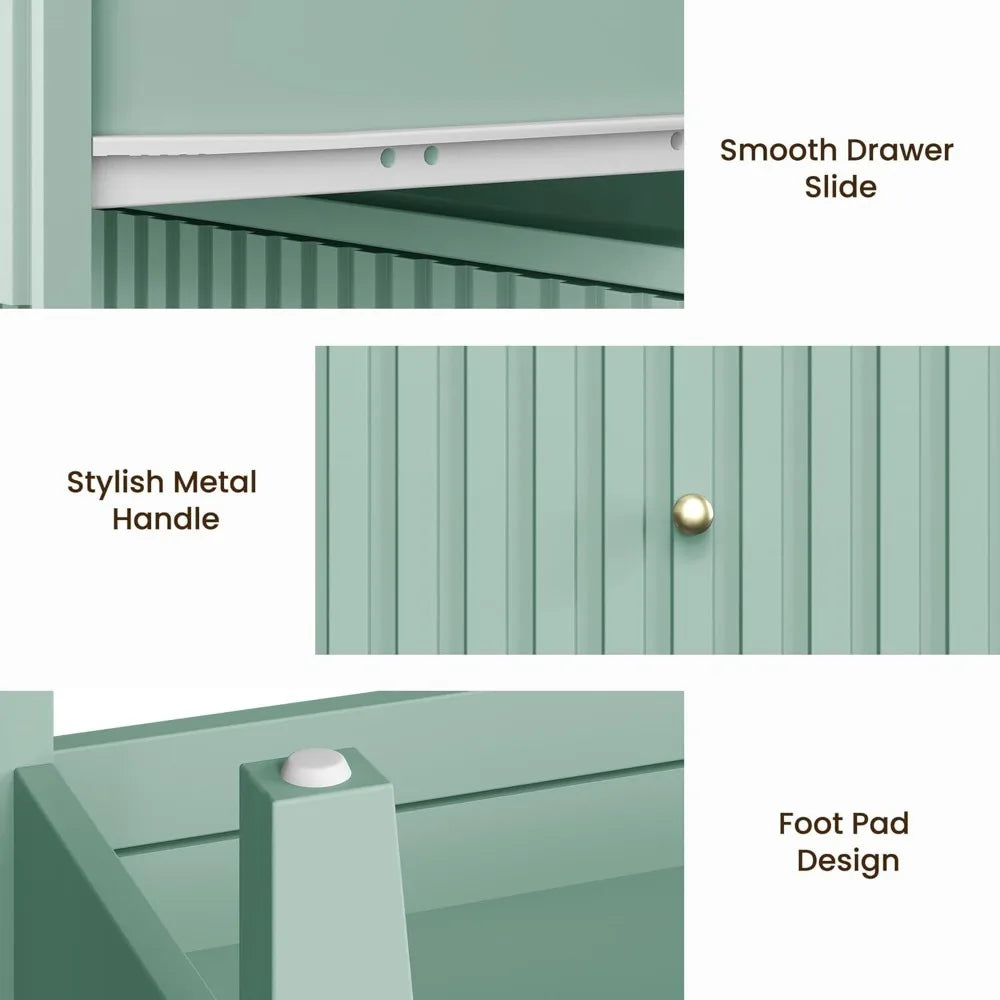 Green Fluted 2-Drawer Nightstand – Modern End Table