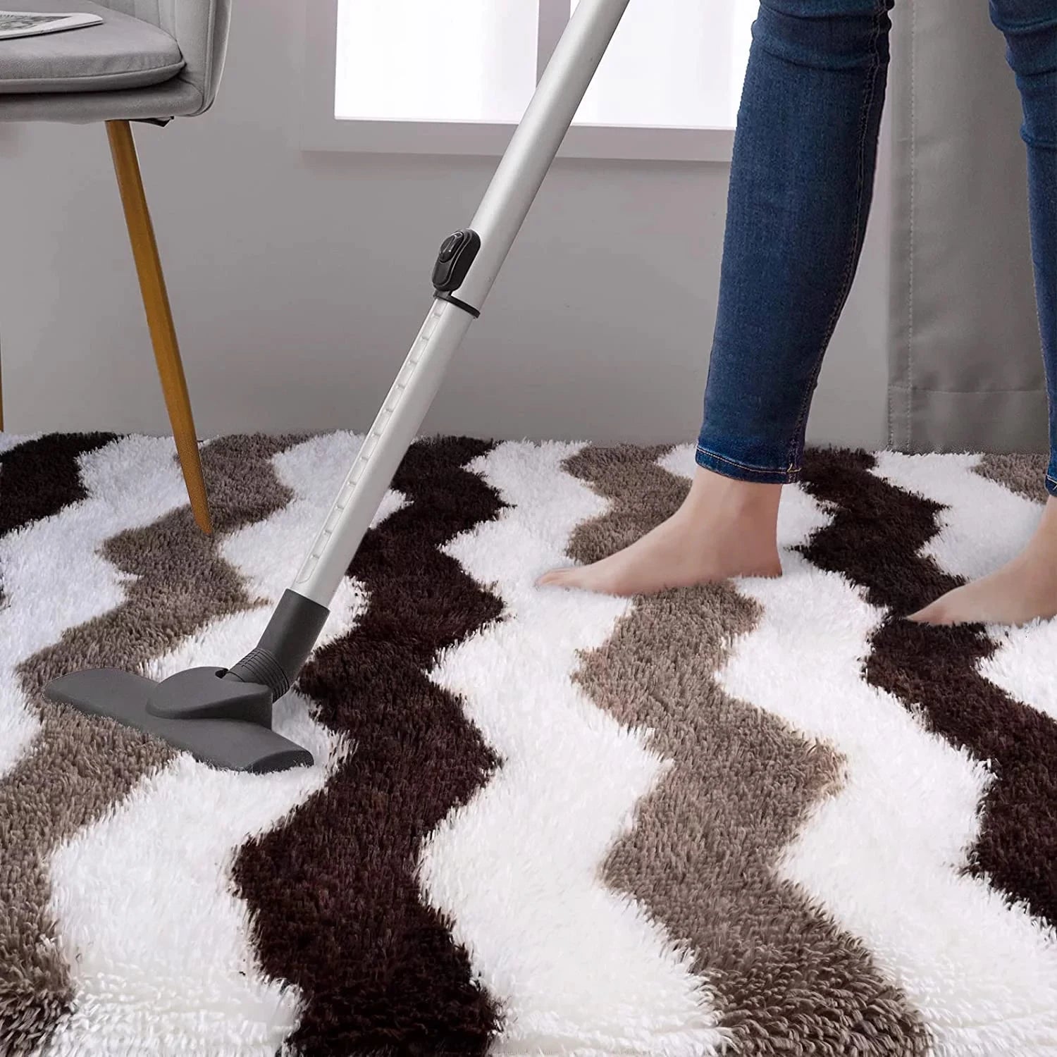 Soft Shaggy Plush Rug 5x8ft – Brown Stripe