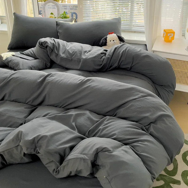 4-Piece Solid Cotton Bedding Set – Twin/Full Sizes