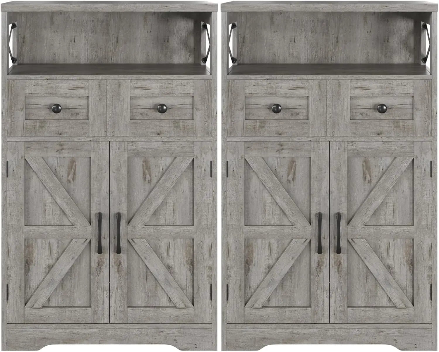 Set of 2 Dark Brown Pantry Storage Cabinets with Shelves