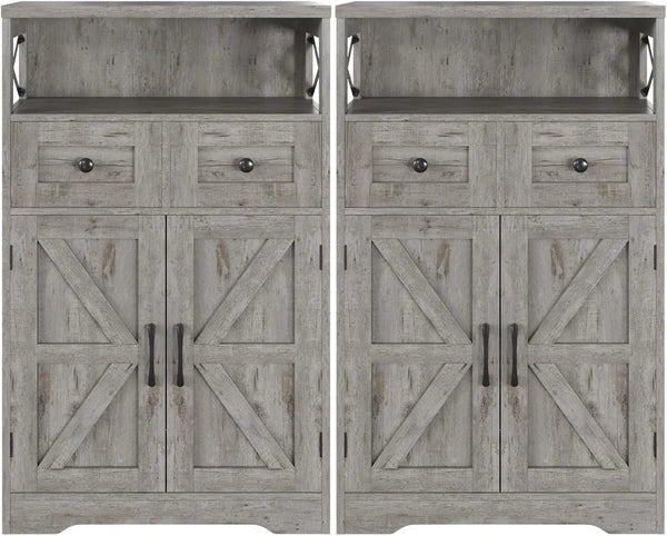 Set of 2 Dark Brown Pantry Storage Cabinets with Shelves