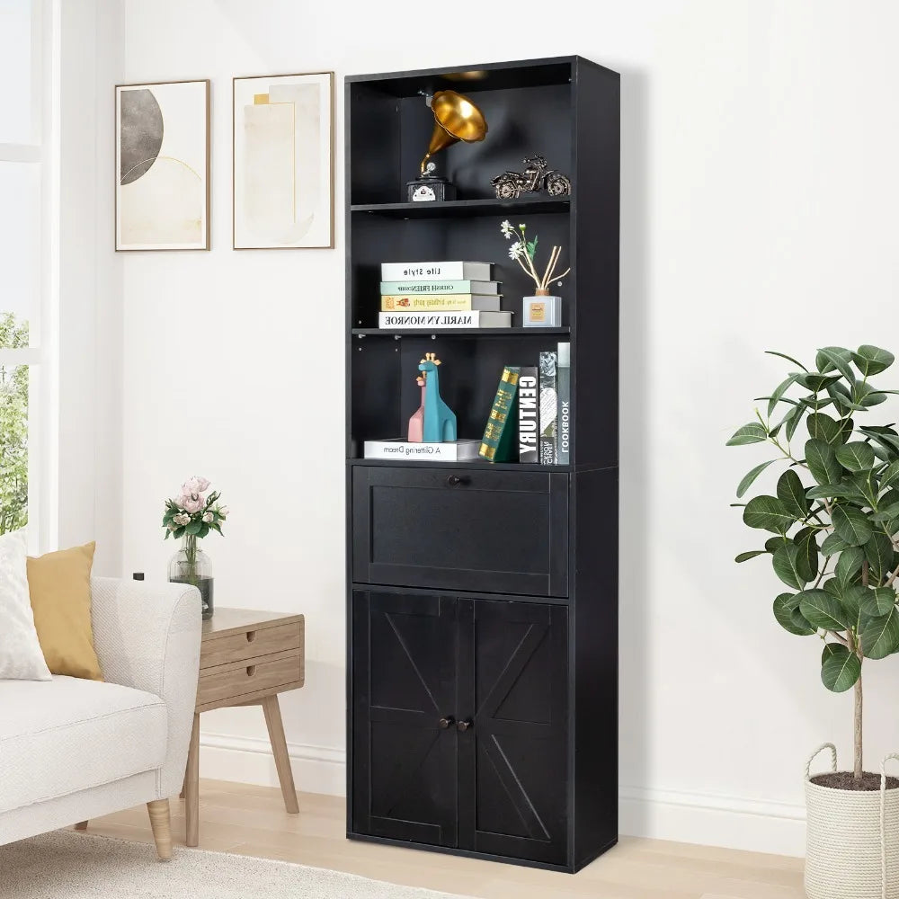 3-Layer Double Z Cabinet with Drawer – Black 60×180cm