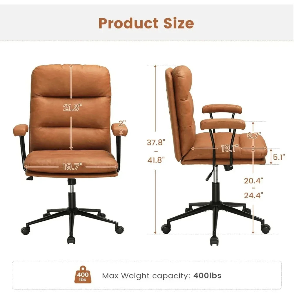 Mid-Century Brown Leather Office Chair