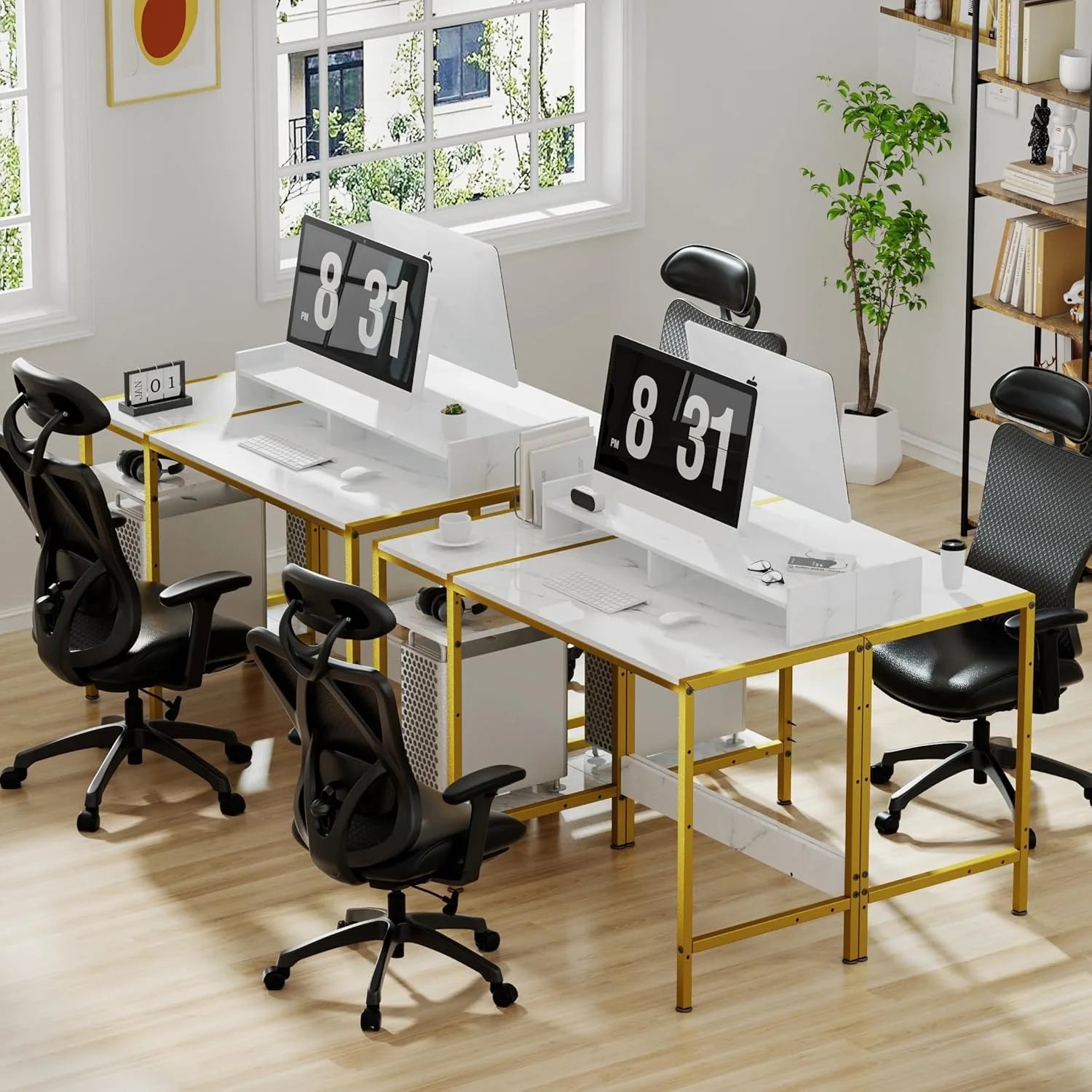 Gaming Desk with Monitor Stand & Storage – Marble Design