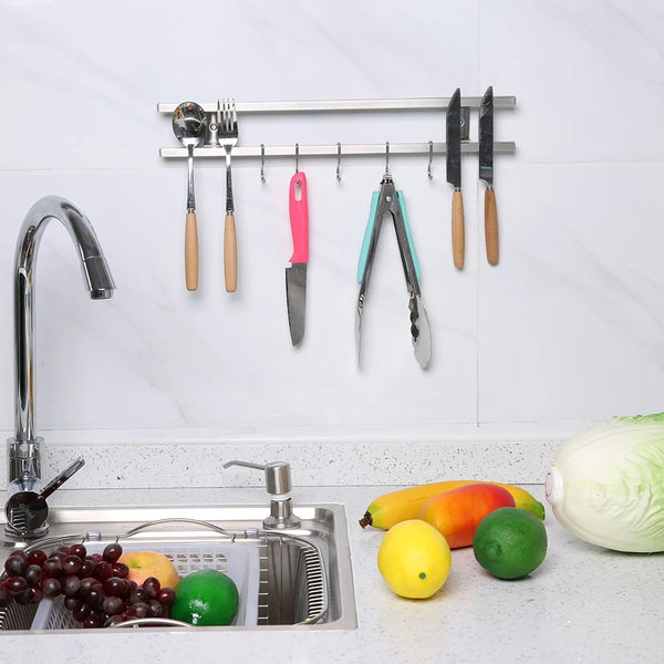 Wall-Mounted Double Bar Magnetic Knife Holder