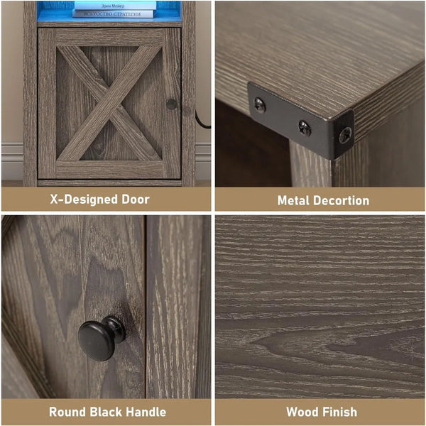 Farmhouse LED Nightstands Set of 2 with Charging Station