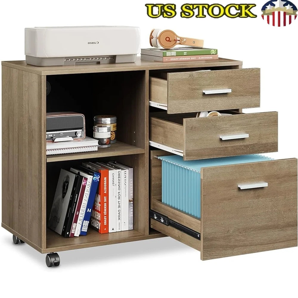 3-Drawer Rolling File Cabinet with Printer Stand