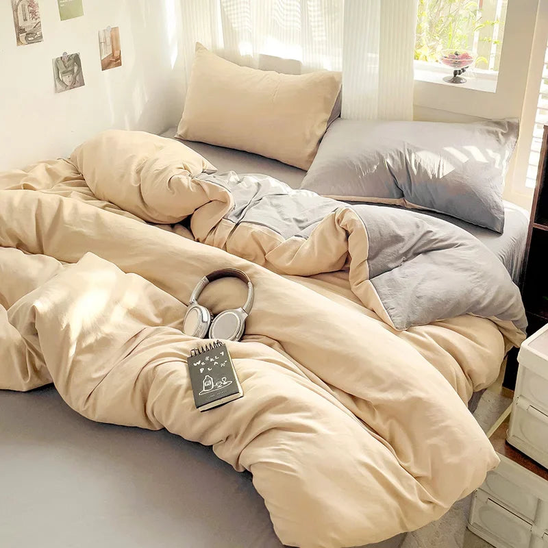 4-Piece Solid Cotton Bedding Set – Twin/Full Sizes