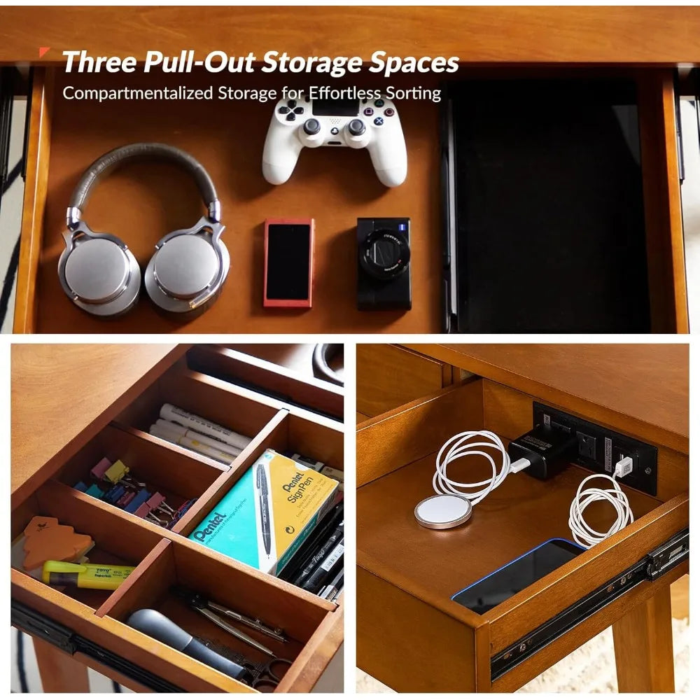 Mid-Century Home Office Desk with Charging Station