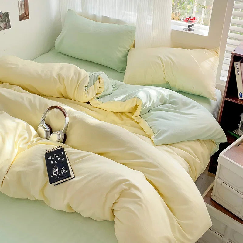 4-Piece Solid Cotton Bedding Set – Twin/Full Sizes