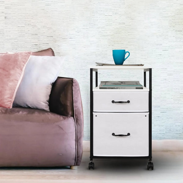 Rolling Filing Cabinet with Fabric Drawers – White