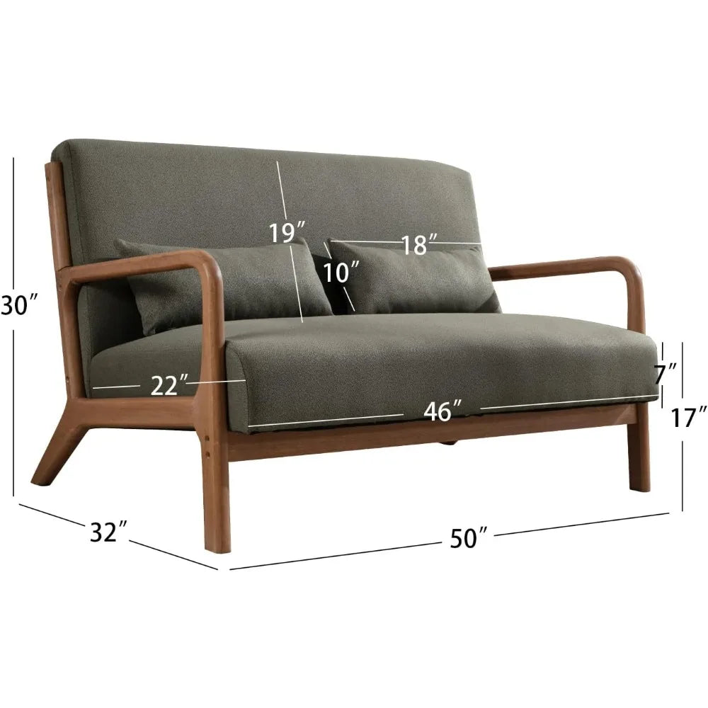 50" Loveseat Sofa – Mid-Century Modern 2-Seater Couch