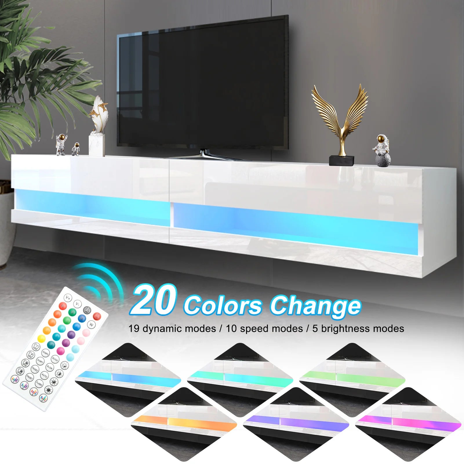 71" Floating TV Stand with LED & Storage – Fits 75/80" TVs
