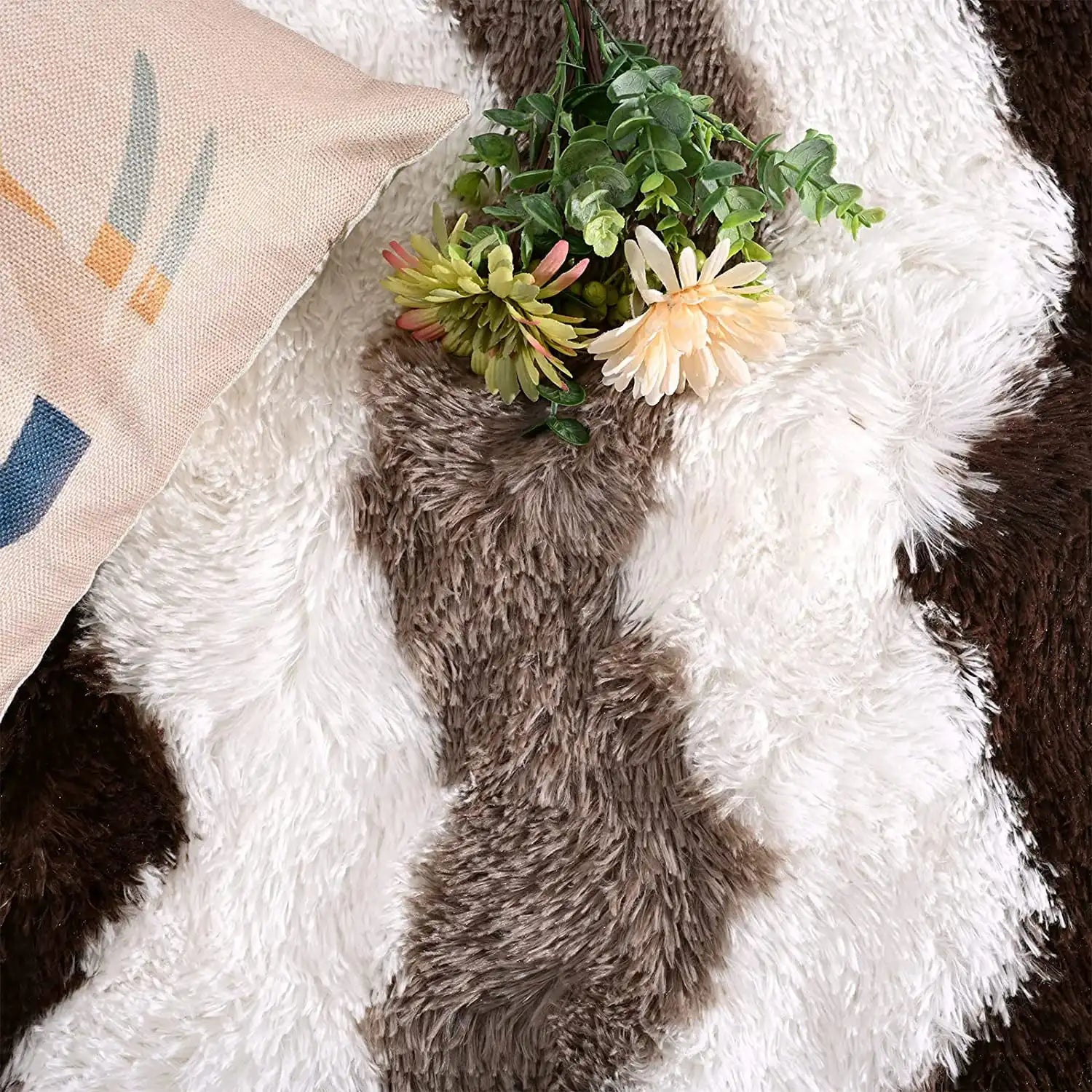 Soft Shaggy Plush Rug 5x8ft – Brown Stripe