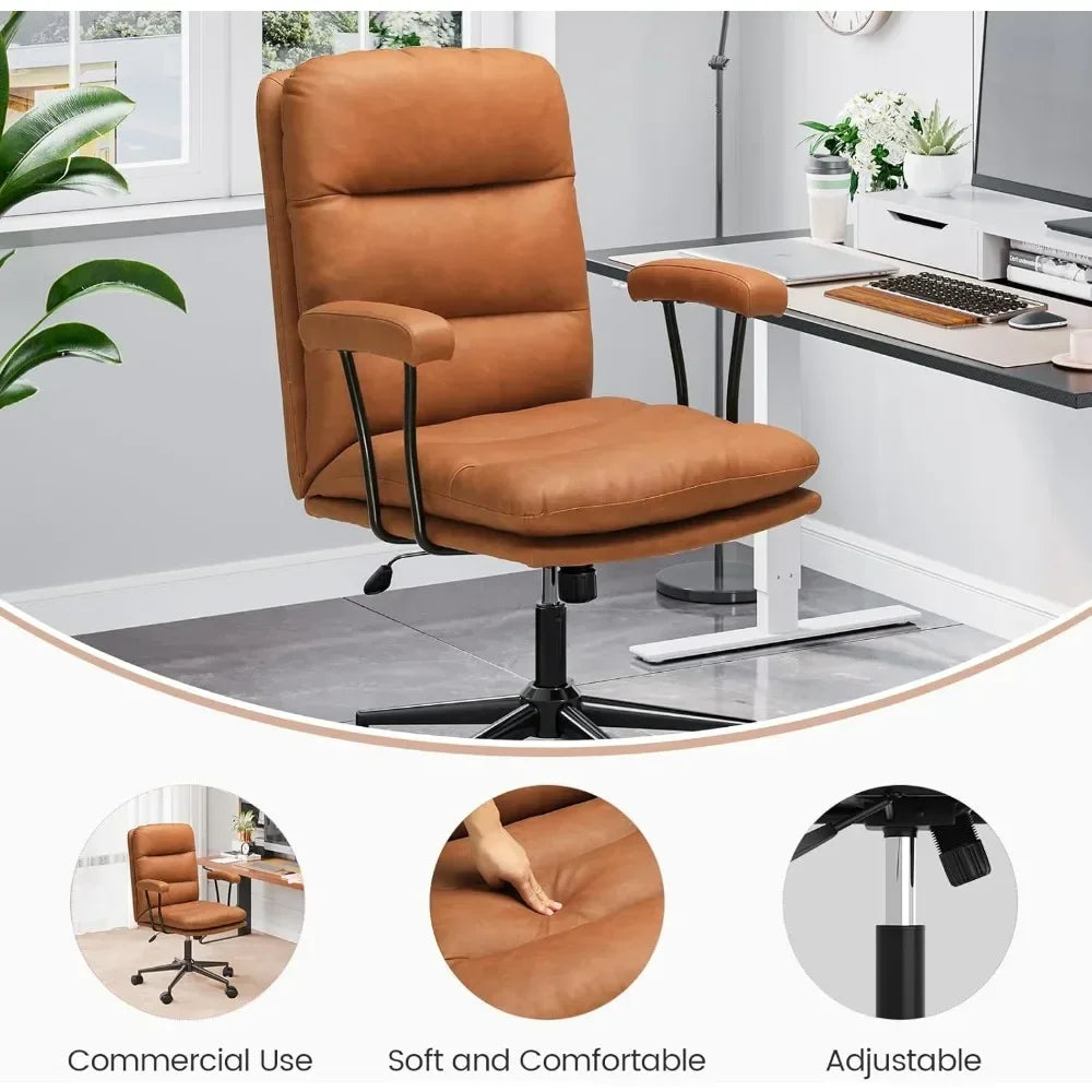 Mid-Century Brown Leather Office Chair