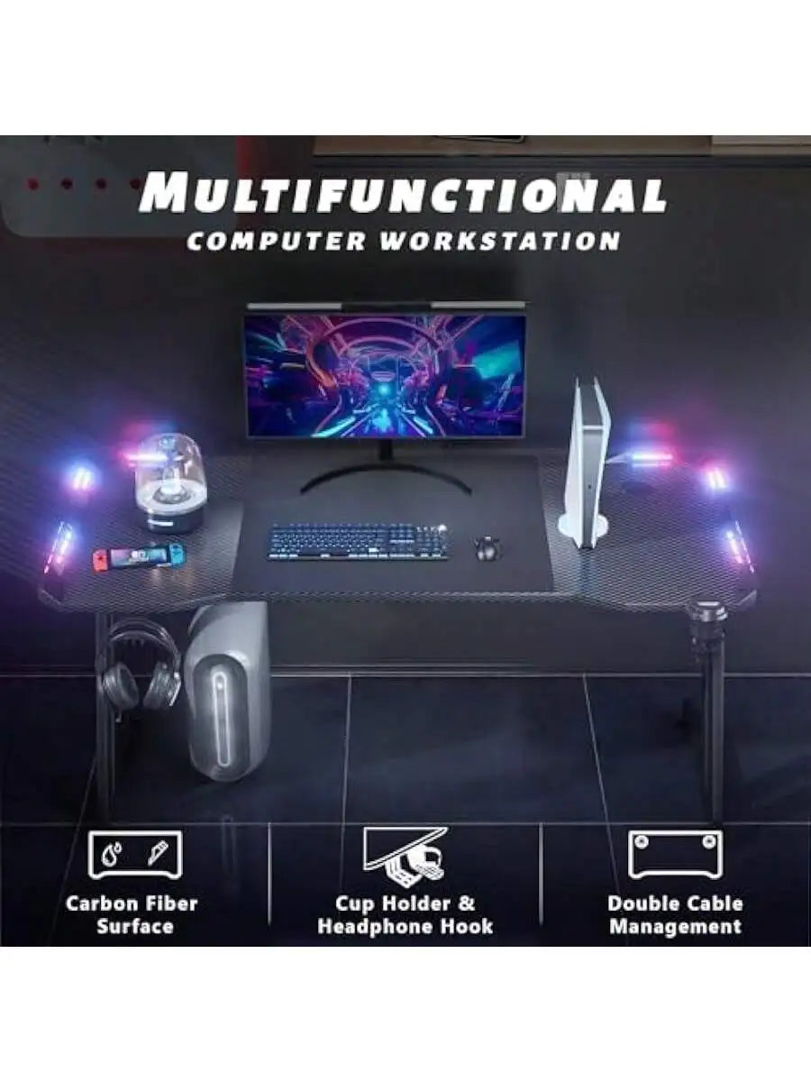 HLDIRECT 55" Gaming Desk with LED Lights