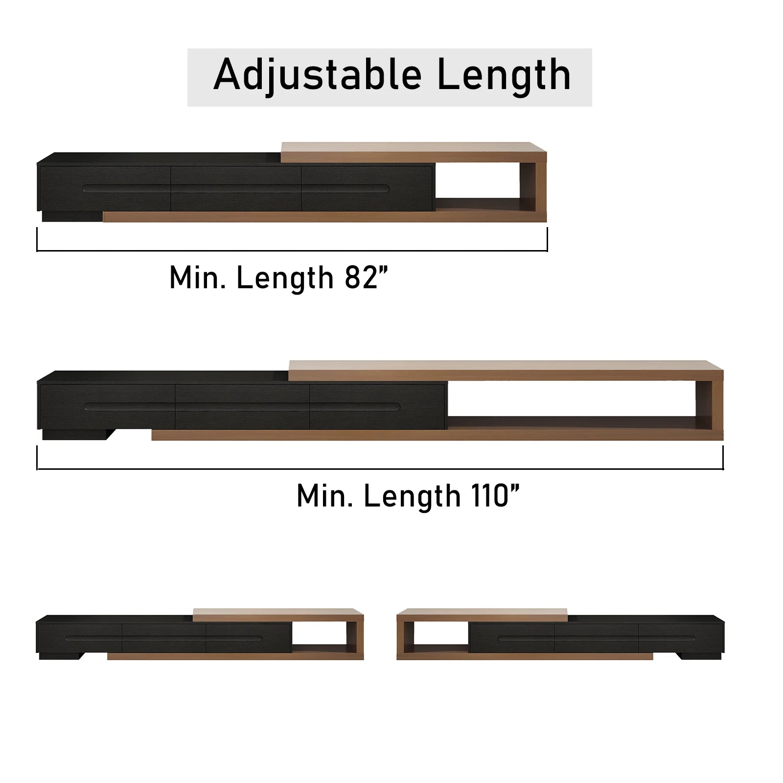 82–110" Extendable TV Stand with Drawers & Shelves